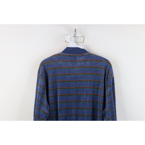 Vintage 70s Streetwear Mens Size Large Striped Velour Pullover Henley Sweater - Picture 12 of 13